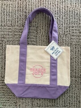 NWT Trader Joe's Mini Tote - Pastel - Lavender-Purple & Cream